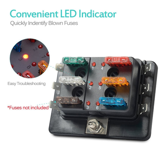 Universal 6 Way Fuse Box Block Fuse Holder Box Car Vehicle Circuit Automotive Blade Tool 6 Way Fuse Block, DC 10V-32V