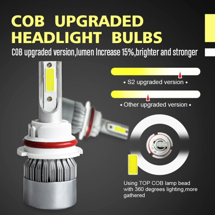 2pcs 9004 18W 1800LM 6000K Water-resistant IP68 Car Auto LED Headlight with 2 COB LED Lamps, DC 9-36V(White Light)