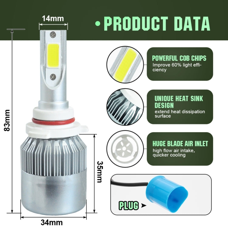 2pcs 9005 18W 1800LM 6000K Water-resistant IP68 Car Auto LED Headlight with 2 COB LED Lamps, DC 9-36V(White Light)