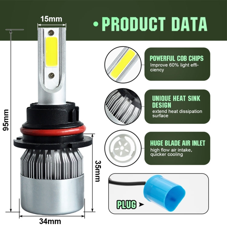 2pcs 9007 18W 1800LM 6000K Waterproof IP68 Car Auto LED Headlight with 2 COB LED Lamps, DC 9-36V(White Light) - LED Headlamps by PMC TechLife | Online Shopping South Africa | PMC TechLife | Buy Now Pay Later Mobicred