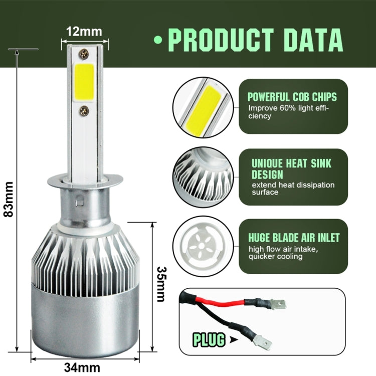 2pcs H1 18W 1800LM 6000K Waterproof IP68 Car Auto LED Headlight with 2 COB LED Lamps, DC 9-36V(White Light) - LED Headlamps by PMC TechLife | Online Shopping South Africa | PMC TechLife | Buy Now Pay Later Mobicred