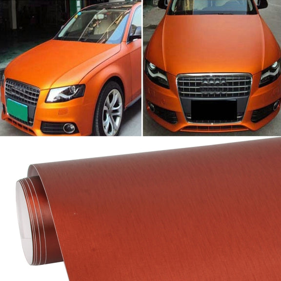 1.52 * 0.5m Water-resistant PVC Wire Drawing Brushed Chrome Vinyl Wrap Car Sticker Automobile Ice Film Stickers Car Styling Matte Brushed Car Wrap Vinyl Film (Orange)