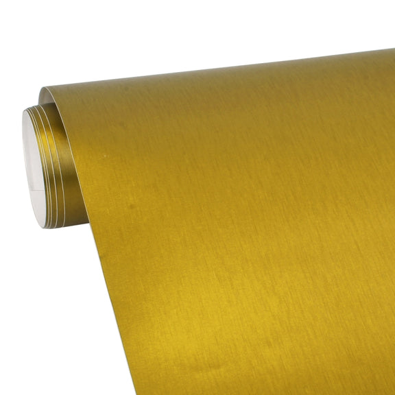 1.52 * 0.5m Water-resistant PVC Wire Drawing Brushed Chrome Vinyl Wrap Car Sticker Automobile Ice Film Stickers Car Styling Matte Brushed Car Wrap Vinyl Film (Gold)