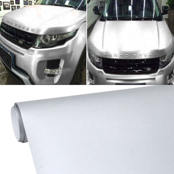 1.52 * 0.5m Water-resistant PVC Wire Drawing Brushed Chrome Vinyl Wrap Car Sticker Automobile Ice Film Stickers Car Styling Matte Brushed Car Wrap Vinyl Film (Silver)