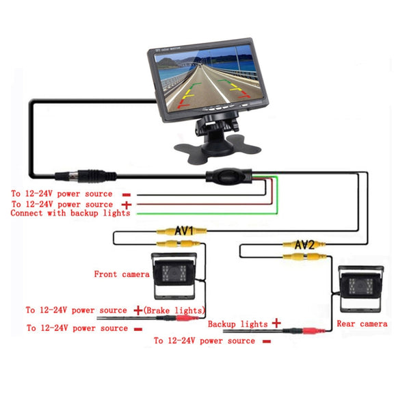 PZ-607-2 Wireless Vehicle Truck Dual Backup Camera and Monitor Infrared Night Vision Rear View Camera with 7 inch HD Monitor