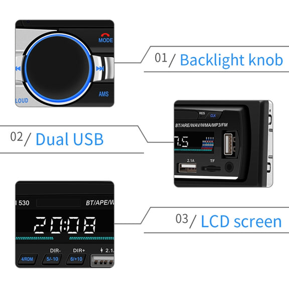 SWM-530 12V Universal Car Dual USB Charger Radio Receiver MP3 Player, Support FM & Bluetooth with Remote Control