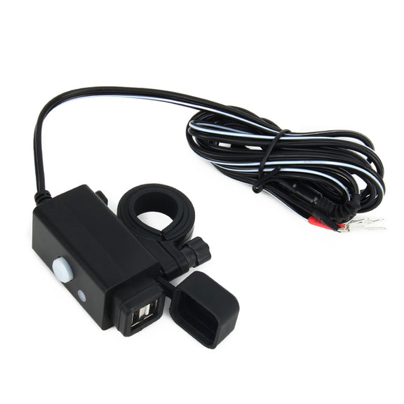 Water-resistant Motorcycle USB Phone Charger Adapter with Power Switch 5V Dual Ports Smart Charging Power Socket, for Phone, Tablets, GPS