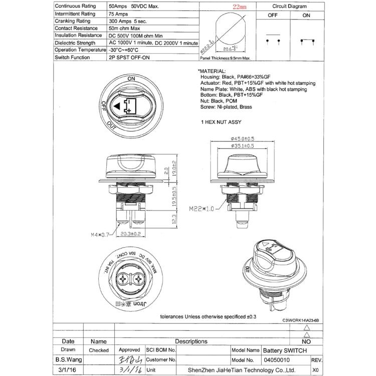 Jtron On/Off Car Battery Switch Car Battery Master Switch MAX DC 50V 50A CONT 75A INT Use for Cars / Off-road Vehicle / Truck - free shipping - PMC TechLife - Order now!