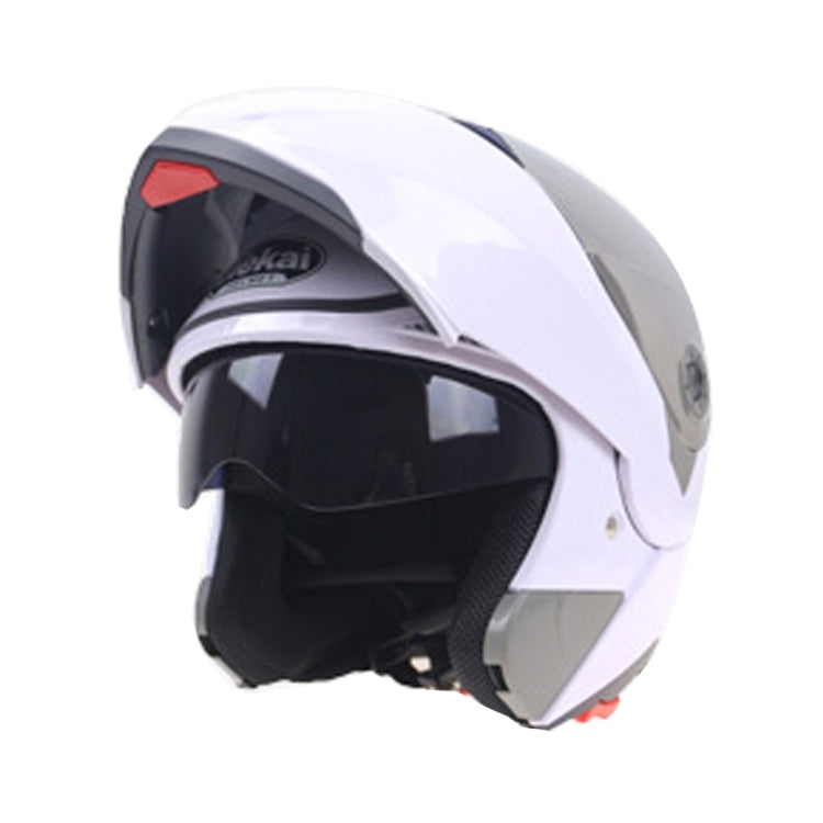 JIEKAI 105 Full Face Helmet Electromobile Motorcycle Double Lens Protective Helmet, Size: XL (White+Silver) - free shipping - PMC Jewellery - Order now!