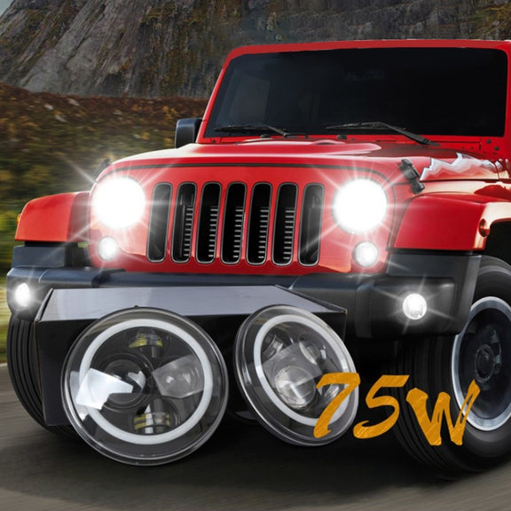 2 PCS 7 inch IP68 Water-resistant 6500K 75W LED Headlight Hi/Lo Beam Driving Lamp for Jeep Wrangler JK TJ LJ