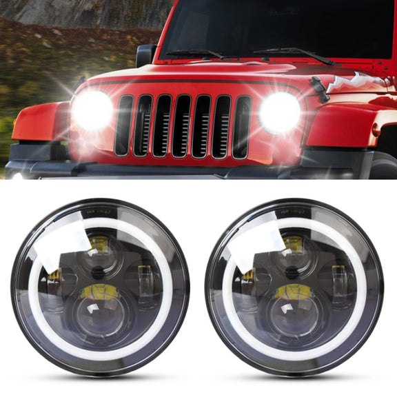 2 PCS 7 inch IP68 Water-resistant 6500K 75W LED Headlight Hi/Lo Beam Driving Lamp for Jeep Wrangler JK TJ LJ