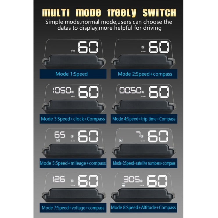 T900 Car GPS HUD Virtual HD Reflection Board Head-up Display, Speed & Driving Distance / Time Display, Over Speed & Voltage & Low Voltage Alarm, Fatigue Driving(White)