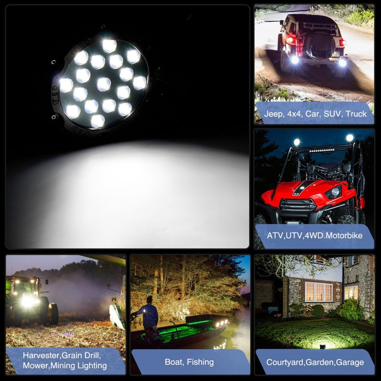 2 PCS 51W 3500LM 6500K White Light  17 LED Water-resistant Car Boat Marine Work Lights Spotlight LED Bulbs, 30 Degrees Adjustable, DC 10-30V(Black)