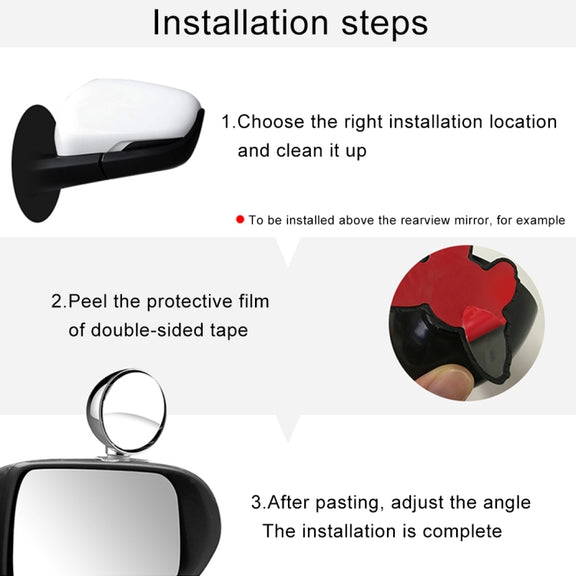 3R-044 Auxiliary Rear View Mirror Car Adjustable Blind Spot Mirror Wide Angle Auxiliary Rear View Side Mirror (White)