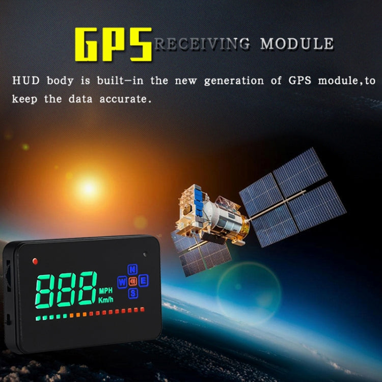 A2 HUD 3.5 inch HD GPS Car Head Up Display, Speed & Over Speed Alarm, Compass, Freely Switch Between Kilometers and Miles(Black)