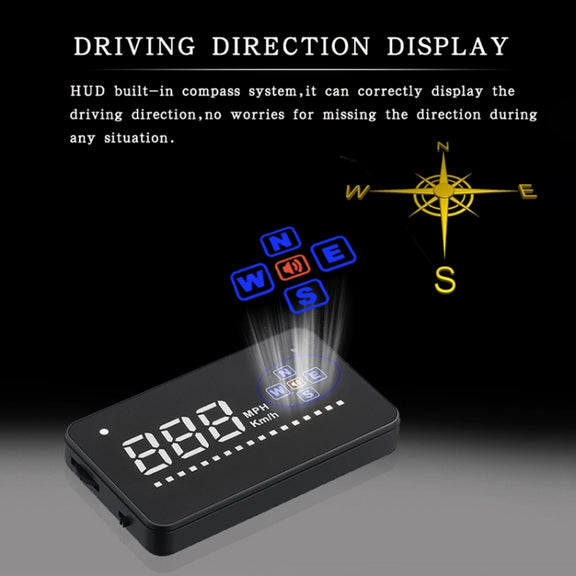 A2 HUD 3.5 inch HD GPS Car Head Up Display, Speed & Over Speed Alarm, Compass, Freely Switch Between Kilometers and Miles(Black)