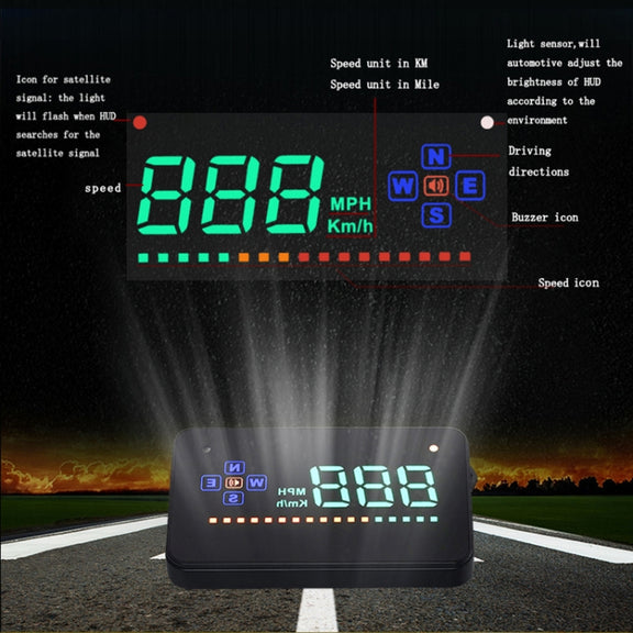 A2 HUD 3.5 inch HD GPS Car Head Up Display, Speed & Over Speed Alarm, Compass, Freely Switch Between Kilometers and Miles(Black)