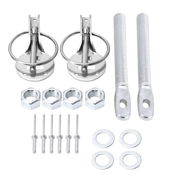 A Pair Universal Automobile Engine Cover Lock Carbon Fiber Hood Lock Car Modification Cover Lock Pull-type Engine Cover Lock Mount Bonnet Hood Pins Lock for Car Modification(Silver)