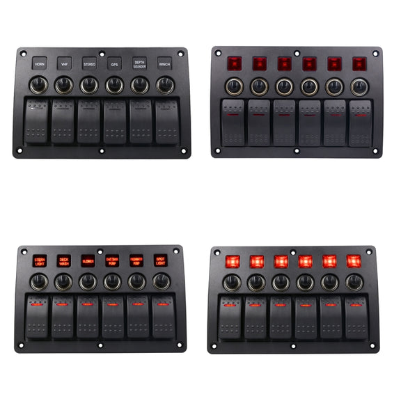 3Pin 6 Way Switches Combination Switch Panel with Light and Projector Lens for Car RV Marine Boat