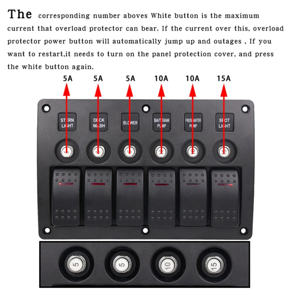 3Pin 6 Way Switches Combination Switch Panel with Light and Projector Lens for Car RV Marine Boat