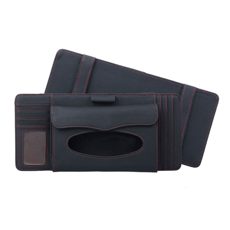 DERANFU 3 In 1 Lichee Texture Multi-function Car Hang Type Leather Towel Box with Card Slot & CD Slot(Black) - Tissue Boxes by PMC Jewellery | Online Shopping South Africa | PMC Jewellery | Buy Now Pay Later Mobicred