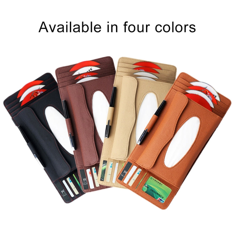 DERANFU 3 In 1 Lichee Texture Multi-function Car Hang Type Leather Towel Box with Card Slot & CD Slot(Beige) - Tissue Boxes by PMC Jewellery | Online Shopping South Africa | PMC Jewellery | Buy Now Pay Later Mobicred