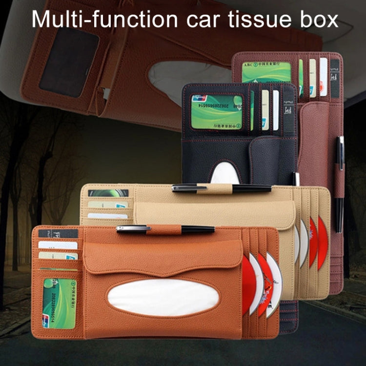 DERANFU 3 In 1 Lichee Texture Multi-function Car Hang Type Leather Towel Box with Card Slot & CD Slot(Beige) - Tissue Boxes by PMC Jewellery | Online Shopping South Africa | PMC Jewellery | Buy Now Pay Later Mobicred