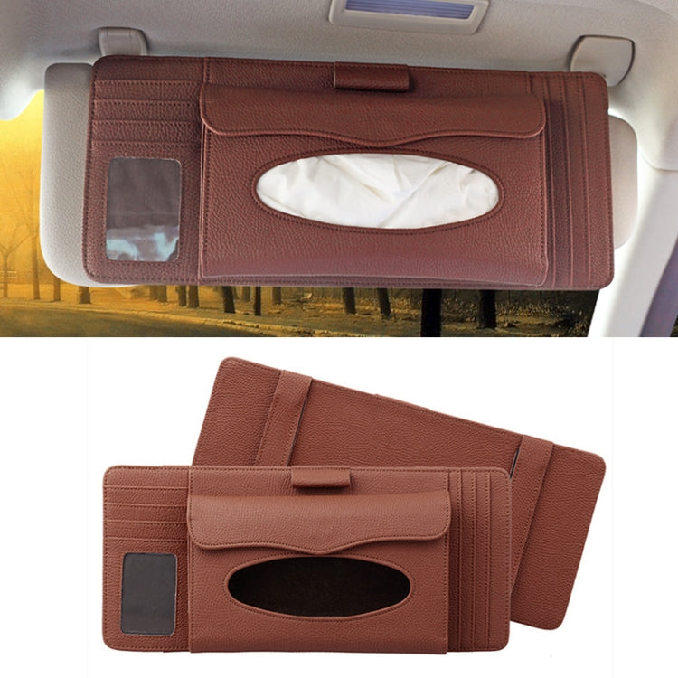 DERANFU 3 In 1 Lichee Texture Multi-function Car Hang Type Leather Towel Box with Card Slot & CD Slot(Dark Brown) - Tissue Boxes by PMC Jewellery | Online Shopping South Africa | PMC Jewellery | Buy Now Pay Later Mobicred