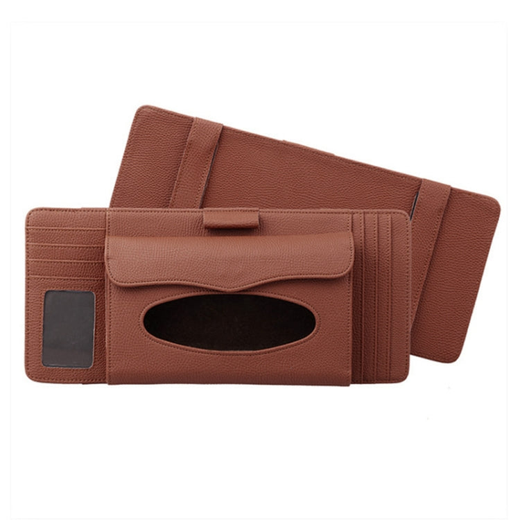 DERANFU 3 In 1 Lichee Texture Multi-function Car Hang Type Leather Towel Box with Card Slot & CD Slot(Dark Brown) - Tissue Boxes by PMC Jewellery | Online Shopping South Africa | PMC Jewellery | Buy Now Pay Later Mobicred