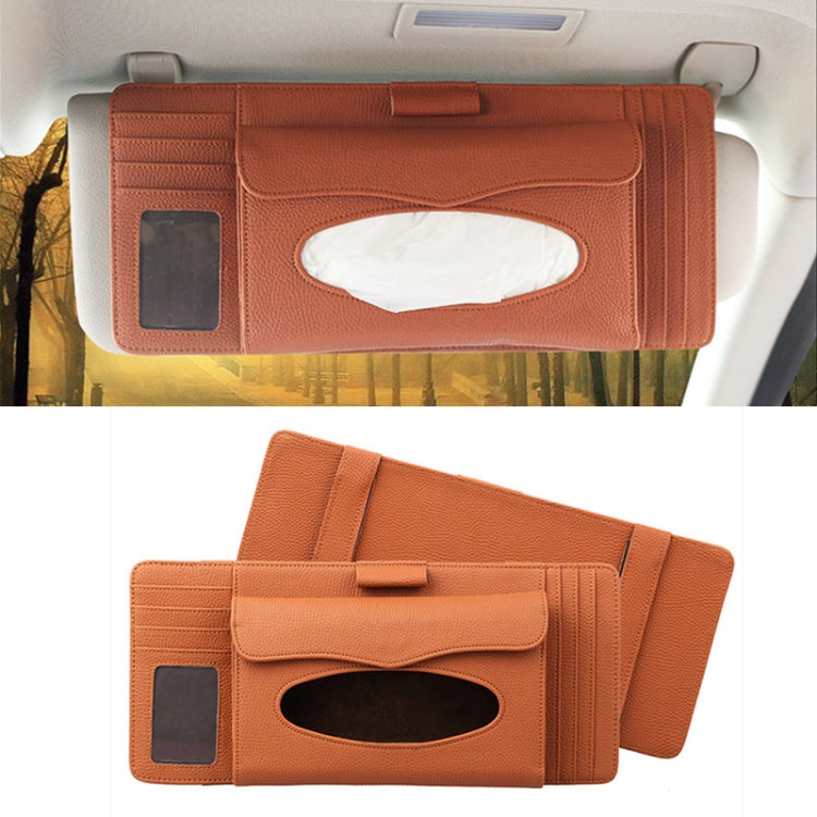 DERANFU 3 In 1 Lichee Texture Multi-function Car Hang Type Leather Towel Box with Card Slot & CD Slot(Brown) - Tissue Boxes by PMC Jewellery | Online Shopping South Africa | PMC Jewellery | Buy Now Pay Later Mobicred
