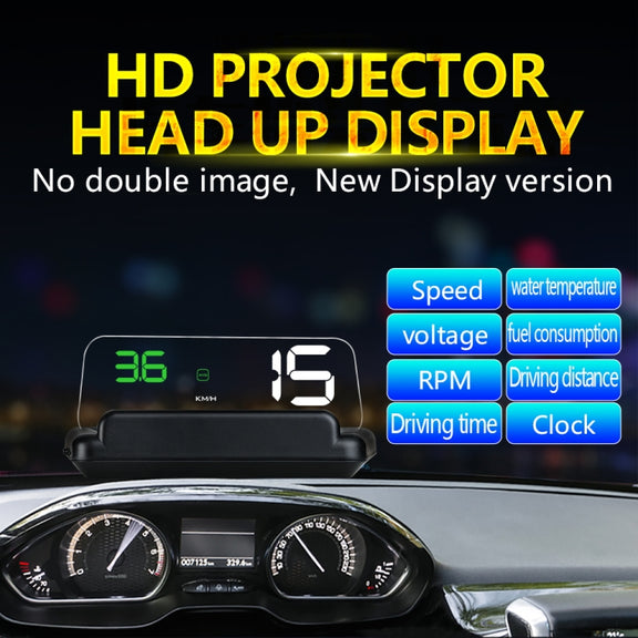 C500 Car HUD Virtual HD Projection Head-up Display, With Adjustable Reflection Board, Speed & RPM & Water Temperature & Oil Consumption & Driving Distance / Time & Voltage Display, Over Speed Alarm, Connect OBD2 Interface(Green)