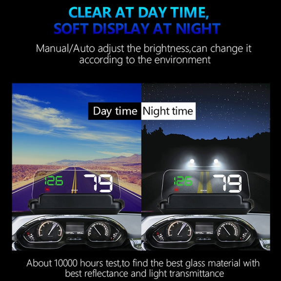 C500 Car HUD Virtual HD Projection Head-up Display, With Adjustable Reflection Board, Speed & RPM & Water Temperature & Oil Consumption & Driving Distance / Time & Voltage Display, Over Speed Alarm, Connect OBD2 Interface(Green)