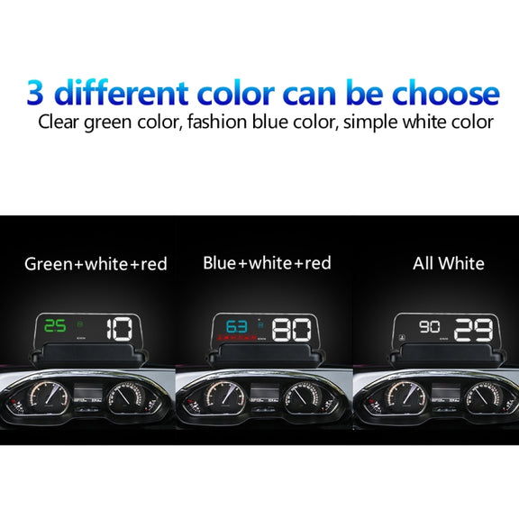 C500 Car HUD Virtual HD Projection Head-up Display, With Adjustable Reflection Board, Speed & RPM & Water Temperature & Oil Consumption & Driving Distance / Time & Voltage Display, Over Speed Alarm, Connect OBD2 Interface(Green)
