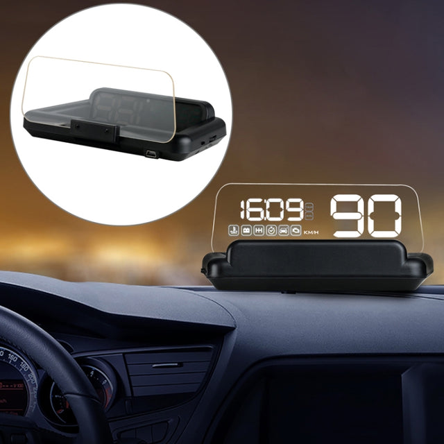 C500 Car HUD Virtual HD Projection Head-up Display, With Adjustable Reflection Board, Speed & RPM & Water Temperature & Oil Consumption & Driving Distance / Time & Voltage Display, Over Speed Alarm, Connect OBD2 Interface(White)