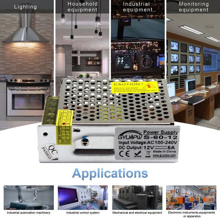 S-60-12 60W AC110/220V to DC 12V 5A  Power Inverter Power converter - Step-down Transformer by PMC TechLife | Online Shopping South Africa | PMC TechLife | Buy Now Pay Later Mobicred