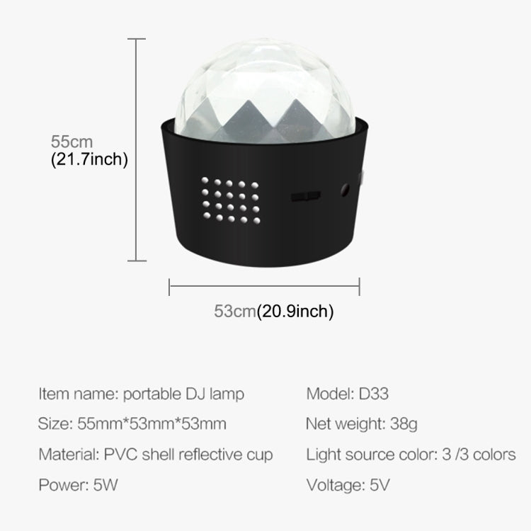 D33 5W USB Charging RGB Car Decoration Portable DJ Light Sound Activated Rotating Strobe Effect Atmosphere Light Star Music Light Lamp, DC 5V - Atmosphere lights by PMC TechLife | Online Shopping South Africa | PMC TechLife | Buy Now Pay Later Mobicred