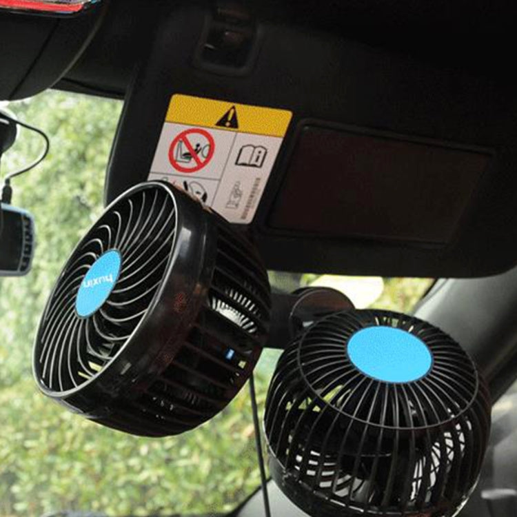 HUXIN HX-T605E 7W 360 Degree Adjustable Rotation Clip Two Head Low Noise Mini Electric Car Fan with Roller Switch, DC12V