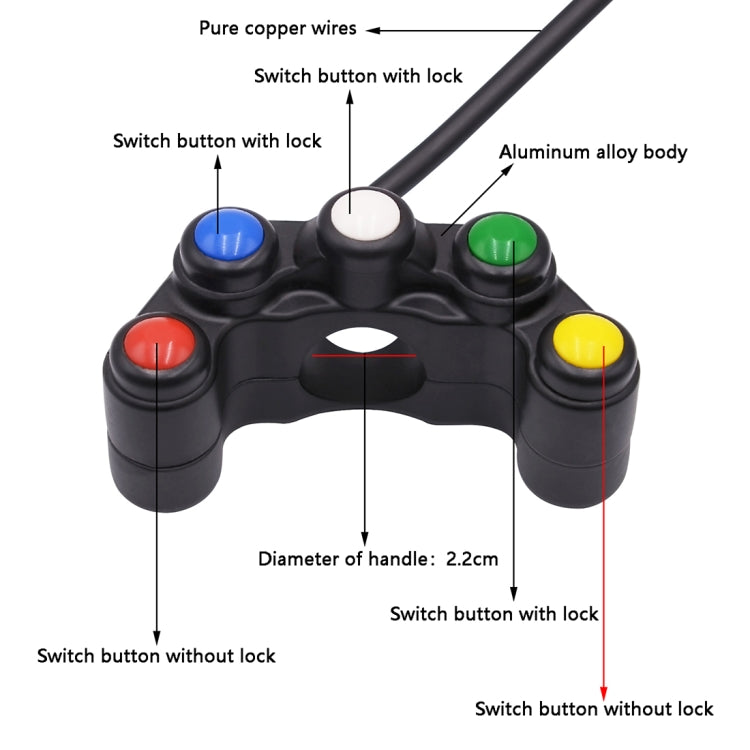 Motorcycle Headlight Auxiliary Light Horn Switches Aluminum Alloy Five-position Faucet Switches with Light - free shipping - PMC TechLife - Order now!