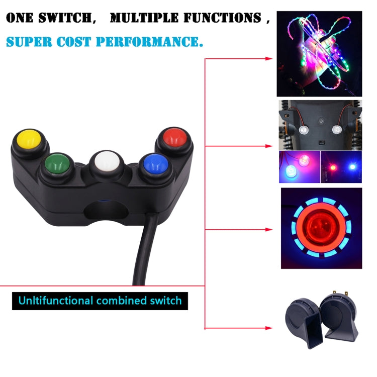 Motorcycle Headlight Auxiliary Light Horn Switches Aluminum Alloy Five-position Faucet Switches with Light - free shipping - PMC TechLife - Order now!