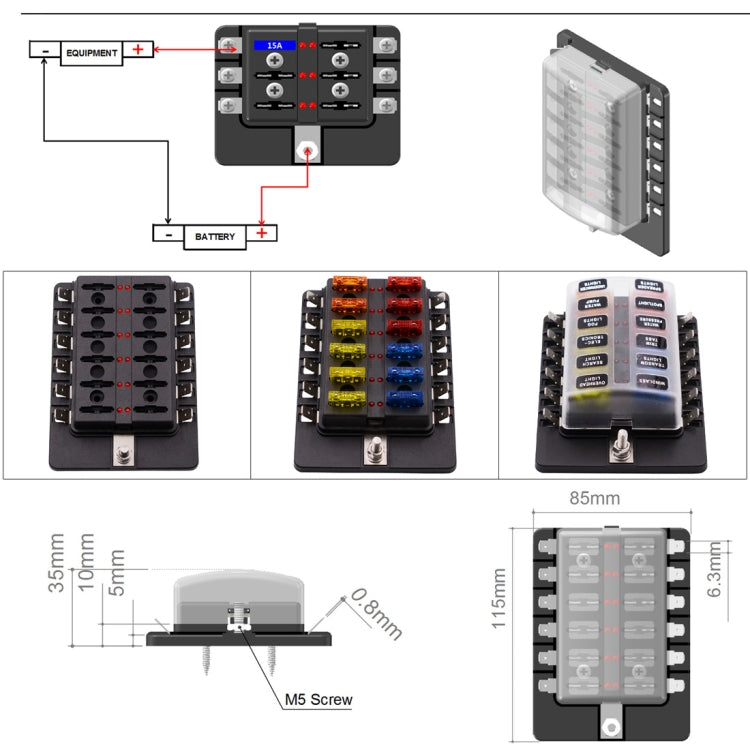 1 in 12 Out Fuse Box PC Terminal Block Fuse Holder Kits with LED Warning Indicator for Auto Car Truck Boat - Fuse by PMC TechLife | Online Shopping South Africa | PMC TechLife | Buy Now Pay Later Mobicred