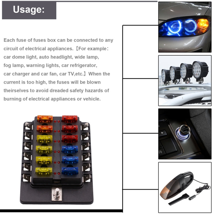 1 in 12 Out Fuse Box PC Terminal Block Fuse Holder Kits with LED Warning Indicator for Auto Car Truck Boat - Fuse by PMC TechLife | Online Shopping South Africa | PMC TechLife | Buy Now Pay Later Mobicred