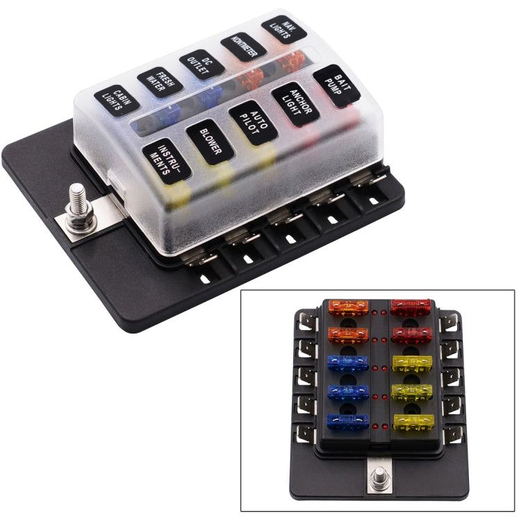 1 in 10 Out Fuse Box PC Terminal Block Fuse Holder Kits with LED Warning Indicator for Auto Car Truck Boat - Fuse by PMC TechLife | Online Shopping South Africa | PMC TechLife | Buy Now Pay Later Mobicred
