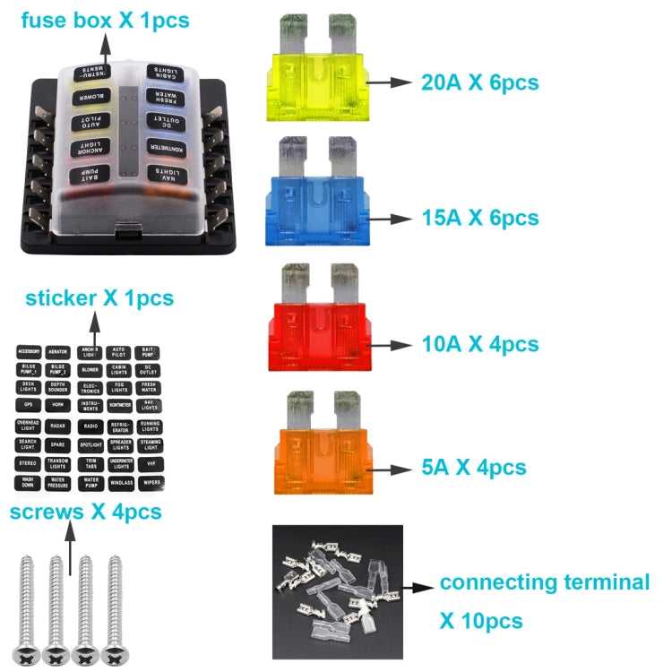1 in 10 Out Fuse Box PC Terminal Block Fuse Holder Kits with LED Warning Indicator for Auto Car Truck Boat - Fuse by PMC TechLife | Online Shopping South Africa | PMC TechLife | Buy Now Pay Later Mobicred