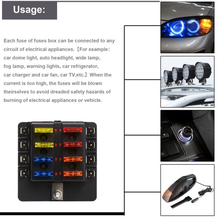1 in 8 Out Fuse Box PC Terminal Block Fuse Holder Kits with LED Warning Indicator for Auto Car Truck Boat - Fuse by PMC TechLife | Online Shopping South Africa | PMC TechLife | Buy Now Pay Later Mobicred