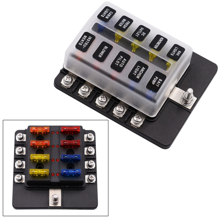 1 in 10 Out Fuse Box Screw Terminal Section Fuse Holder Kits with LED Warning Indicator for Auto Car Truck Boat - Fuse by PMC TechLife | Online Shopping South Africa | PMC TechLife | Buy Now Pay Later Mobicred