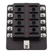 1 in 10 Out Fuse Box Screw Terminal Section Fuse Holder Kits with LED Warning Indicator for Auto Car Truck Boat