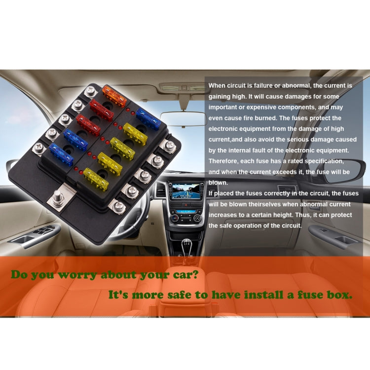 1 in 10 Out Fuse Box Screw Terminal Section Fuse Holder Kits with LED Warning Indicator for Auto Car Truck Boat - Fuse by PMC TechLife | Online Shopping South Africa | PMC TechLife | Buy Now Pay Later Mobicred