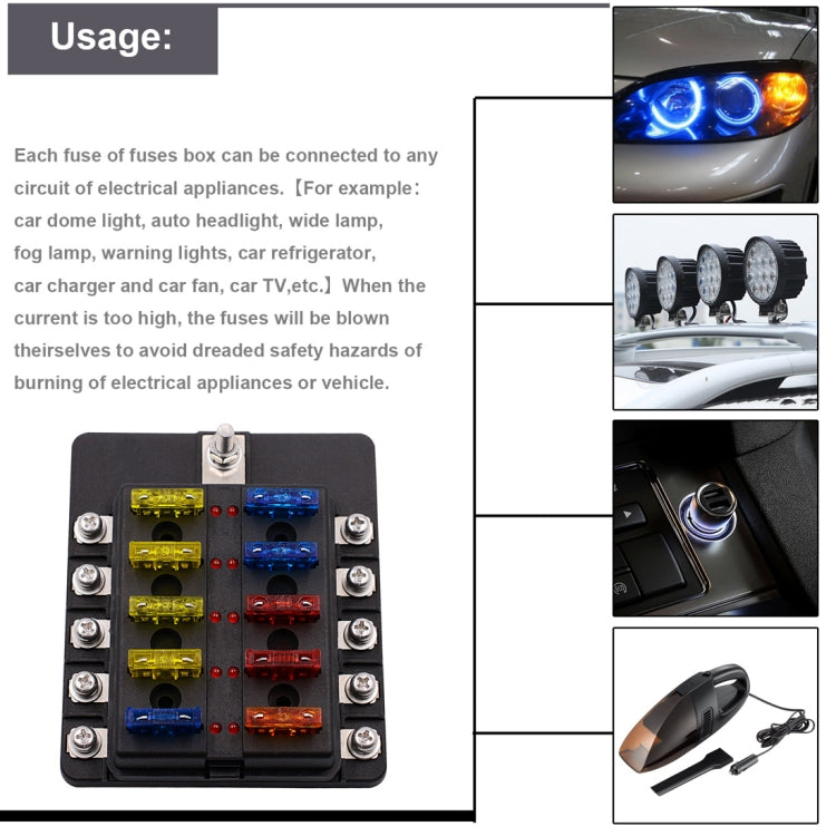 1 in 10 Out Fuse Box Screw Terminal Section Fuse Holder Kits with LED Warning Indicator for Auto Car Truck Boat - Fuse by PMC TechLife | Online Shopping South Africa | PMC TechLife | Buy Now Pay Later Mobicred