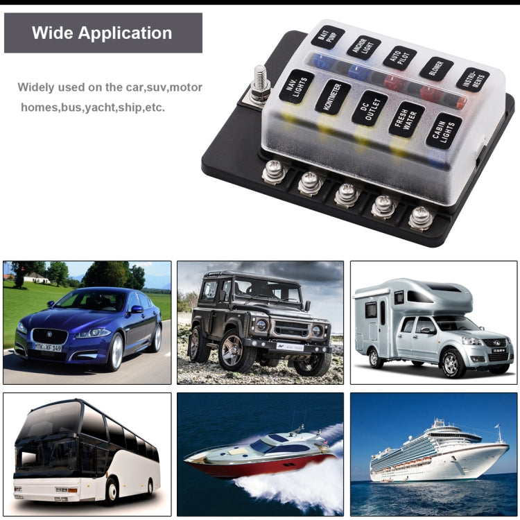 1 in 10 Out Fuse Box Screw Terminal Section Fuse Holder Kits with LED Warning Indicator for Auto Car Truck Boat - Fuse by PMC TechLife | Online Shopping South Africa | PMC TechLife | Buy Now Pay Later Mobicred