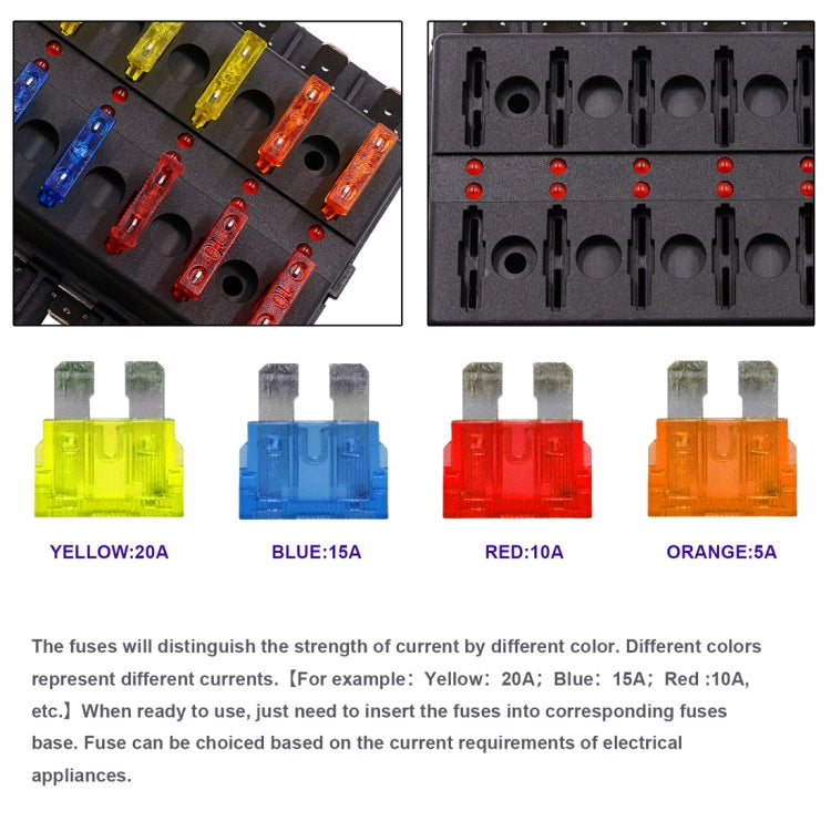 1 in 10 Out Fuse Box Screw Terminal Section Fuse Holder Kits with LED Warning Indicator for Auto Car Truck Boat - Fuse by PMC TechLife | Online Shopping South Africa | PMC TechLife | Buy Now Pay Later Mobicred